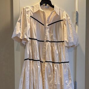 Women's Elegant Cream Dress with Black Accents